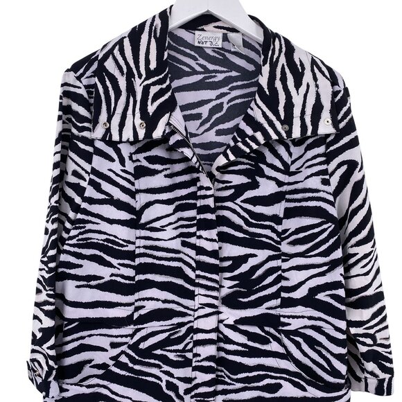 Zenergy by Chicos zip up jacket size 2 Medium 12 zebra print active wear beach - Picture 2 of 9